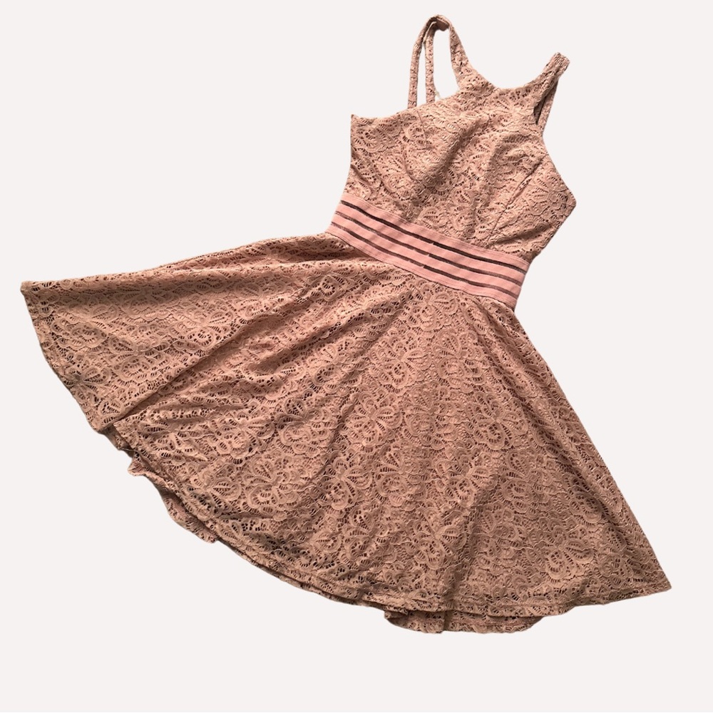 city studio lace fit & flare junior pink dress